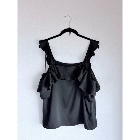 NWOT A.L.C. Willow Cold Shoulder Ruffle Sleeve Silk Crepe Blouse in Black Size 6 - Picture 8 of 14